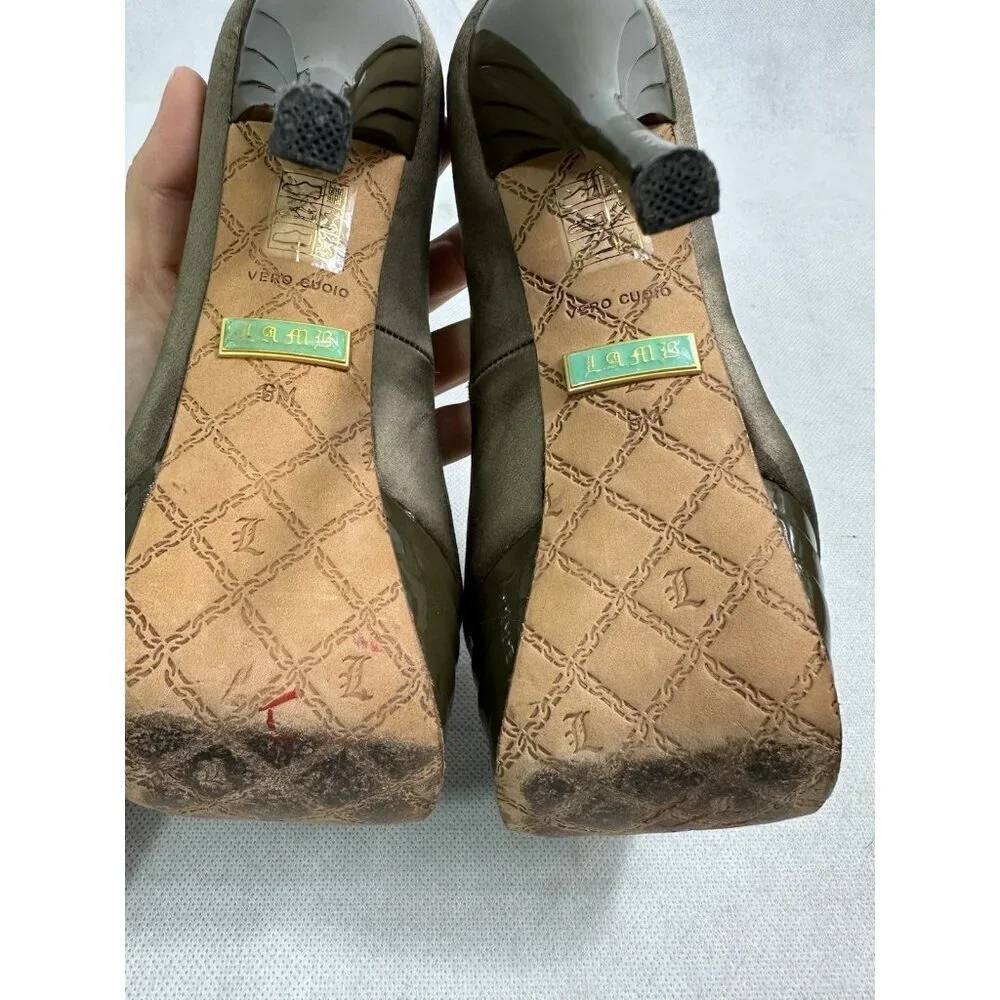 L.A.M.B. Z Project Satin Platform Pumps $299 Womens 6 M Tan Read Vintage